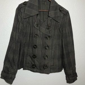 Anthropologie Tulle plaid tartan olive green button up coat medium double breast